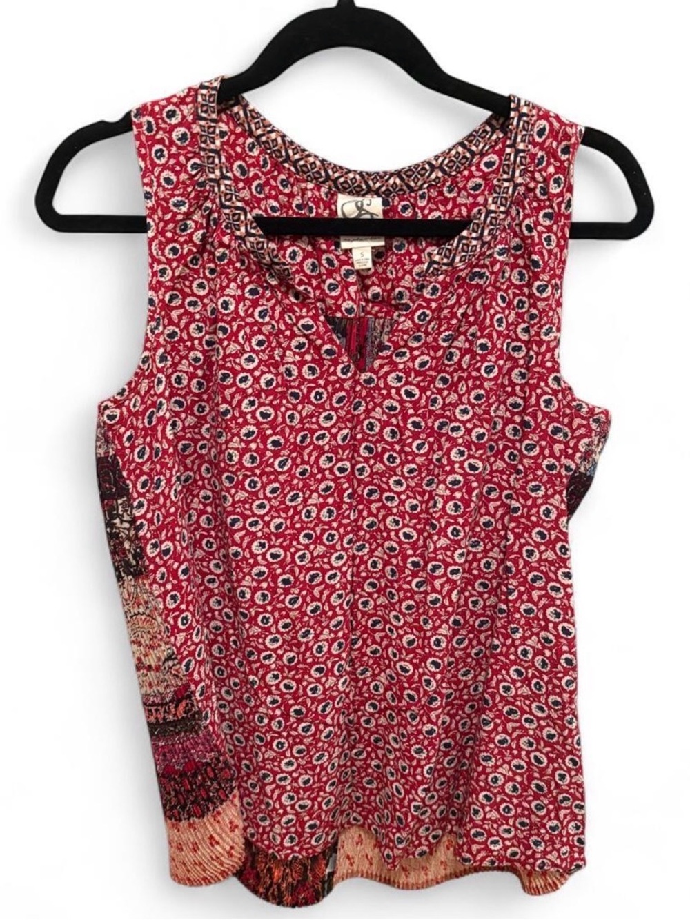 One September Anthropologie Mixed Print Pleated Back Blouse Tank S Rayon